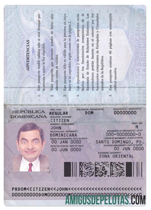 Passaporte da República Dominicana Versão 2 exemplo real